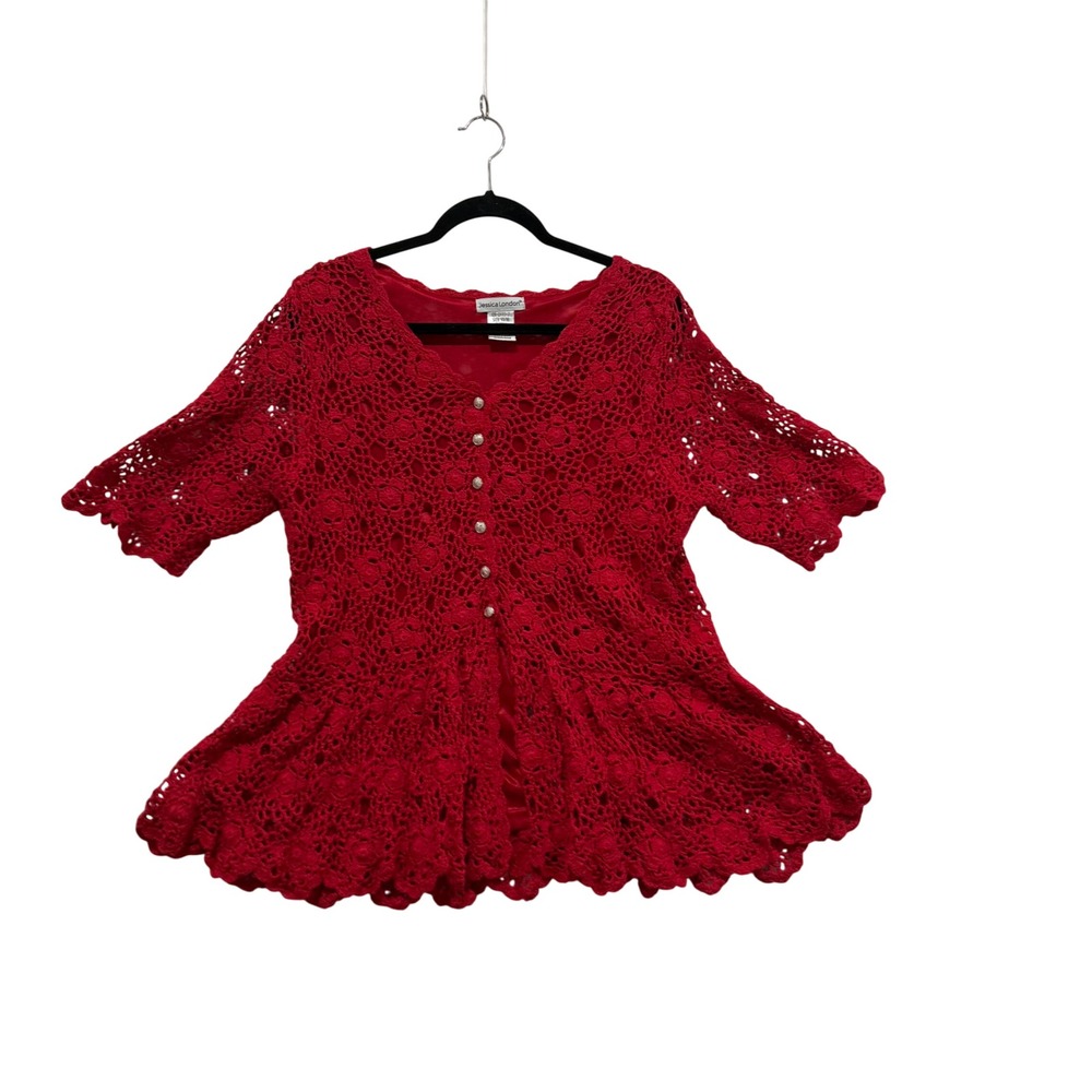 Jessica London Crochet Peplum Top Plus Size Boho Grandma Core Size 14/16 Whimsy